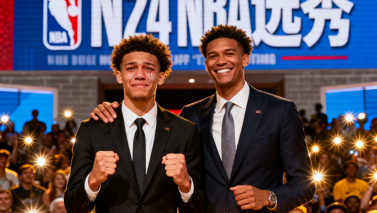 NBA选秀大会现场，新秀球员与总裁合影留念的激动瞬间